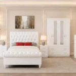 Complete Bedroom Collection With Double Bed - four Door Wardrobe With Four Drawer - Chest of Five Drawers With Two Bed Side Table