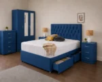 Modern Double Bed Furniture Set – Three Door Wardrobe with Dual Half Mirrors, Two Bottom Drawers, Chest of Five Drawers & Two Bed Side Tables - Image 4