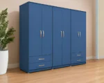 Luxury 6 Door Blue Mirrored Wardrobe with 6 Drawers  – Modern Bedroom Storage Cabinet - Image 4