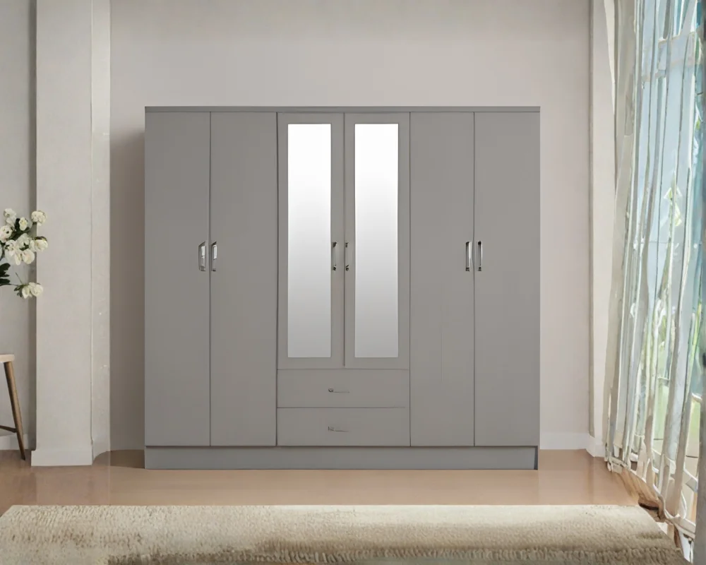 Spacious 6-Door Wardrobe for Everyday Organization 6 Door Wardrobe with 2 Mirrors and 2 Drawers - Premium Storage 6 Door Wardrobe - Image 1