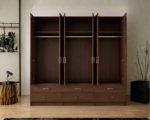 Luxury 6 Door Walnut Wardrobe with 6 Drawers – Modern Wooden Bedroom Storage Cabinet - Image 4