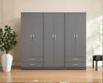 Luxury 6 Door Grey Wardrobe with 4 Drawers  –  Modern Bedroom Storage Cabinet - Image 3