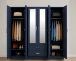 Blue 6 Door Mirrored Wardrobe with Drawers  –  Modern Wooden Bedroom Wardrobe  –  Luxury Home - Image 5