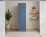 Modern Wooden 2 Door Half Mirror Wardrobe with blue colors - Luxury Two Door Mirror Wardrobe with Drawers - Image 4