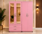 Luxury pink 4 door Wardrobe with Dual Mirrors and 2 Drawers - Premium Organizer Wardrobe with 2 Drawers