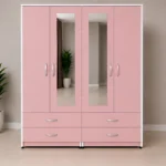 Luxury pink & white 4 Door Wardrobe with 4 Drawers & 2 Mirrors - 4 Door Wardrobe with 2 Mirrors & 4 Bottom Drawers