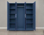 Blue 6 Door Mirrored Wardrobe  –  Modern Bedroom Storage Cabinet with Double Mirrors - Image 4