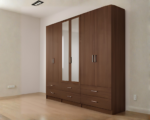 Luxury 6 Door Walnut Wardrobe with 6 Drawers – Modern Wooden Bedroom Storage Cabinet