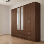 Luxury 6 Door Walnut Wardrobe with 6 Drawers – Modern Wooden Bedroom Storage Cabinet