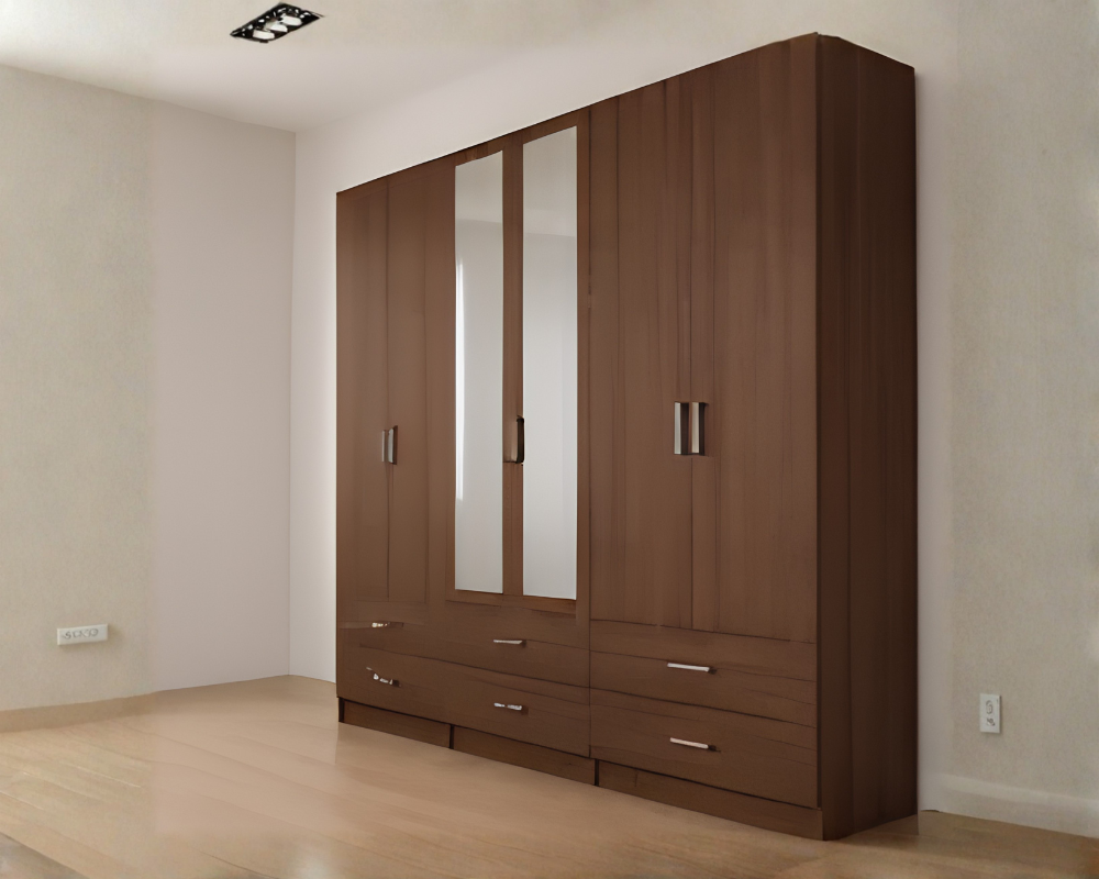 Stylish 6-Door Wardrobe for Complete Bedroom Storage Luxury 6 Door Walnut Wardrobe with 6 Drawers – Modern Wooden Bedroom Storage Cabinet - Image 1