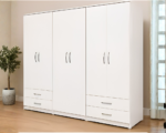 Stylish 6 Door White Wardrobe with Large Storage Drawers- White Bedroom Furniture - Image 5