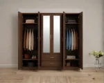 Luxury 6 Door Walnut Mirrored Wardrobe with 2 Drawers  – Modern Bedroom Storage Cabinet - Image 5