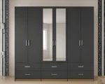 Luxury 6 Door Grey Mirrored Wardrobe with 6 Drawers  – Modern Bedroom Storage Cabinet - Image 5