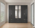 Grand Grey 6 Door Wardrobe with 2 Mirrors and 6 Drawer Storage - Modern Bedroom Wardrobe with 6 Drawers - Image 3