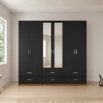 Premium Storage 6 Door Wardrobe with 6 Drawers & 2 Mirrors - Contemporary 6 Door Wooden Wardrobe