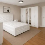 Complete Master Bedroom Furniture Set - Six Door Wardrobe With Four Drawer - Chest of Five Drawers With Two Bed Side Table