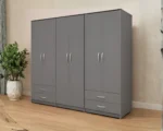 Luxury 6 Door Grey Wardrobe with 4 Drawers  –  Modern Bedroom Storage Cabinet - Image 2