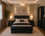 Double Bed Interior Furniture Set - Two Door Mirror Wardrobe - Chest of Five Drawers - Two Bedside Tables - Image 2