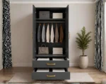 Bedroom Storage Wardrobe with Half Mirror Design - Smart Storage Two Door Wardrobe with Mirrors - Image 5