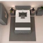 Contemporary Bedroom Suite - Double Bed - 2 Door Mirror Wardrobe With Bottom Drawer - Five Drawer Chest - Bedside Table Pair