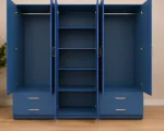 Blue 6 Door Mirrored Wardrobe  –  Modern Bedroom Storage Cabinet with Double Mirrors - Image 5