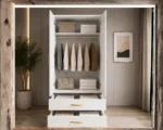 Premium Bedroom Wardrobe with Half-Length Mirrors with white colors - Deluxe 2 Door Wardrobe with 2 Drawers & Mirrors - Image 5