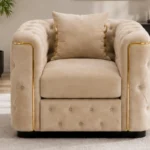 Madrid Beige Armchair – Luxury Chesterfield Accent Chair with Gold Accents | UK