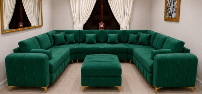 Luxury U Shape Sofa | Modern Family Corner Sofa in green colors