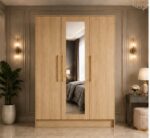 Designer 3 Door Mirror Wardrobe - Spacious 3 Door Wardrobe with Mirror - Image 5