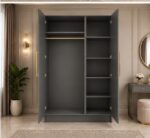 Modern 3 Door Wardrobe Storage Cabinet for Bedroom - Luxury 3 Door Mirror Wardrobe - Image 3