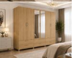 Designer 6 Door Mirrored Wardrobe with 6 Drawers – Mirror Door 6 Door Wardrobe with Drawer Storage - Image 2