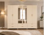 Designer 6 Door Wardrobe with 6 Drawers – Premium Bedroom Organisation Unit in Rusty with white colors