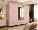 6 Door Wardrobe with Shelves, Rails and Drawers with white colors - Luxury Bedroom Wardrobe with 2 Mirrors & 6 Drawers - Image 4