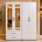 Modern white 4 door Wardrobe with 2 Mirror and 2 Drawers - Premium 4 Door Storage Wardrobe with 2 Drawers