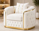 Madrid Off White Armchair – Luxury Chesterfield Accent Chair with Gold Accents | UK - Image 2
