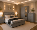 Modern Grey Bedroom Set with Mirror Wardrobe and Side Cabinets & Chest of Drawers