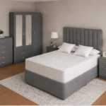 Elegant Grey Bedroom Furniture Package - 3 Door Mirrored Wardrobe, Chest & Nightstands