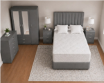 Elegant Grey Bedroom Furniture Package - 3 Door Mirrored Wardrobe, Chest & Nightstands - Image 3