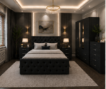 Contemporary Luxury Bedroom Set with Coordinated Wardrobe and Bedside Tables