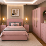 pink Mirrored Wardrobe Bedroom Set with Chest of Drawers and Bedside Tables