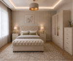 Premium Beige Bedroom Set –  4 Door Wardrobe &  Side Tables, Chest of Drawers - Image 5