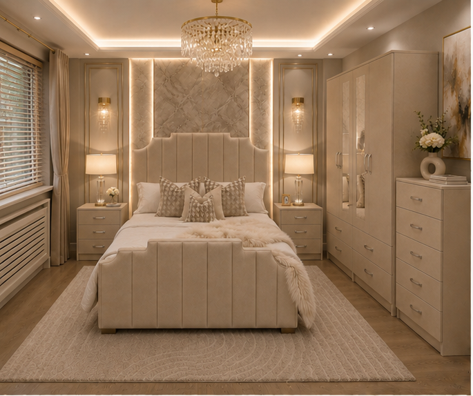 angle_1 (6) Complete Bedroom Furniture Set with Wardrobe, Side Tables & Chest Of Drawer - Image 1