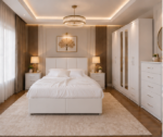 Complete King Size Bed Furniture Package - Six Door Wardrobe With Four Drawer - Chest of Five Drawers With Two Bed Side Table - Image 2