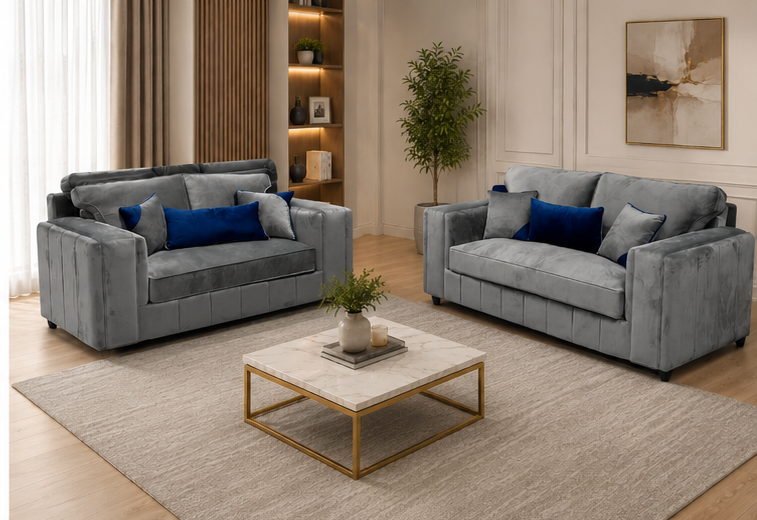 angle_2 (2) Grey Lilly 3+2 Sofa Set - Lilly 3+2 Seater Sofa Set - Image 1