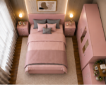 pink Mirrored Wardrobe Bedroom Set with Chest of Drawers and Bedside Tables - Image 4