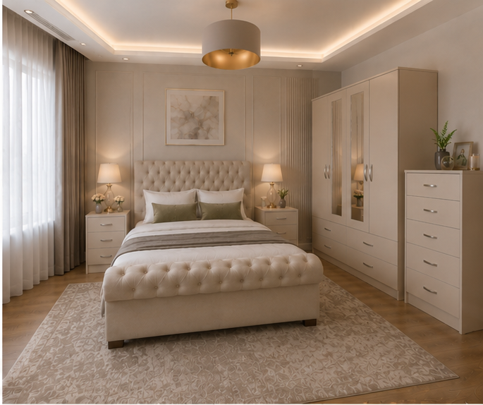 angle_2 (5) Premium Beige Bedroom Set – 4 Door Wardrobe & Side Tables, Chest of Drawers - Image 1