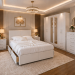 Complete King Bed Furniture Package - Six Door Wardrobe With Four Drawer - Chest of Five Drawers With Two Bed Side Table