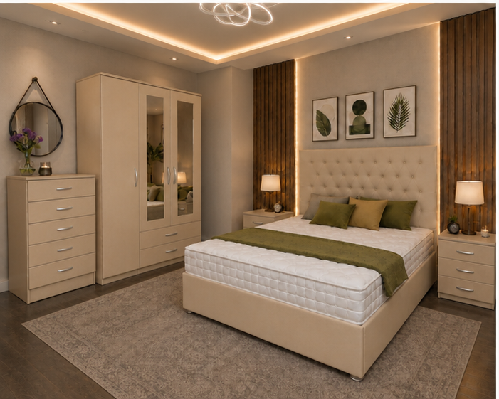 angle_3 (1) Contemporary Bedroom Set with 3 Door Wardrobe, Chest of Drawers & Side Tables - Image 1