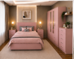 pink Mirrored Wardrobe Bedroom Set with Chest of Drawers and Bedside Tables - Image 3