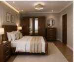 Luxury Walnut 4 Door Wardrobe Bedroom Furniture Set with Chest of Drawers & Bedside Tables